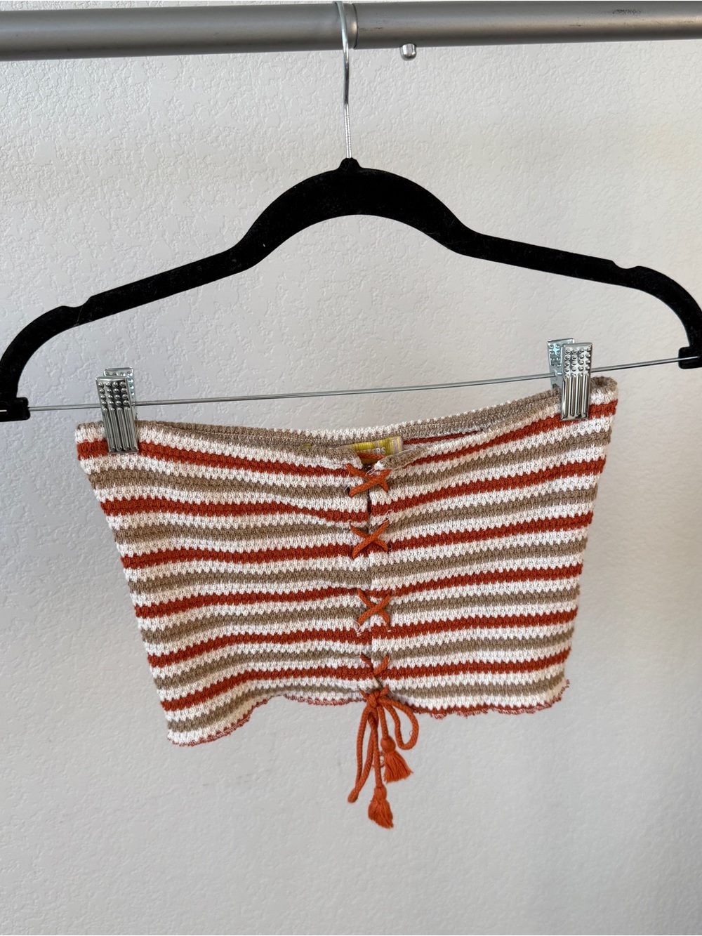 Urban Outfitters Striped Crochet Lace-Up Tube Top in Rust, Cream & Tan